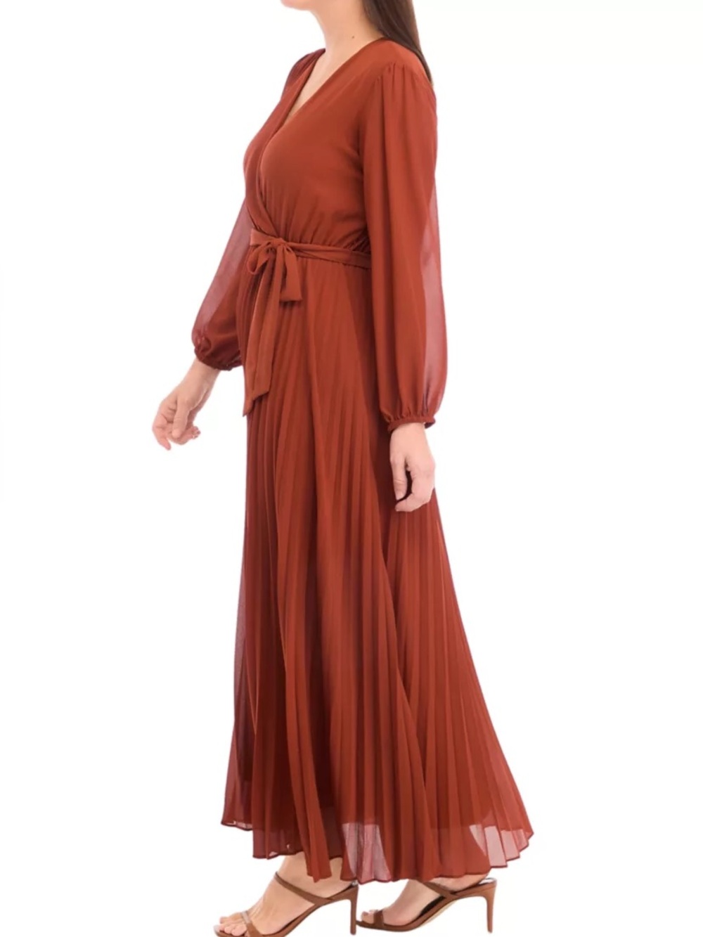 Sandra Darren Rust Long-Sleeve Wrap Maxi Dress
